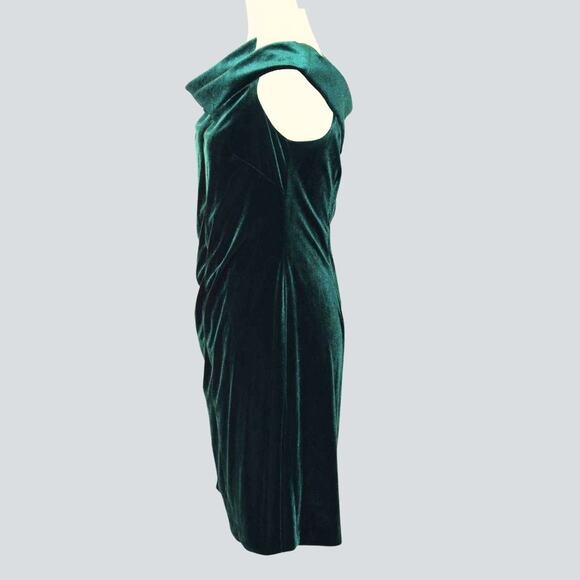Vince Camuto Women's Emerald Green Off shoulder Ruched Cocktail Dress Size 14 - Picture 2 of 9
